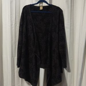 Drape front cardigan black on charcoal